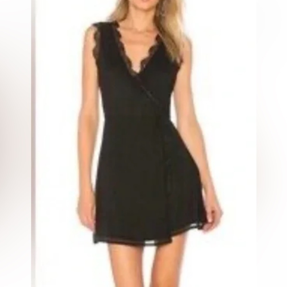 L’Academie Jade Wrap Lace Edge Mini Black Dress Revolve size XS $200